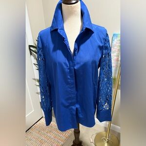 Royal Blue Button Down Shirt with Lace Sleeves
